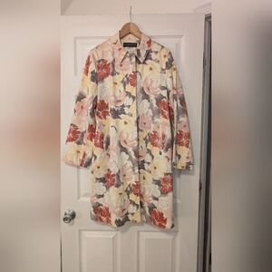 Harve Benard Water Repellent Women's Trench Coat - Floral Red and Yellow